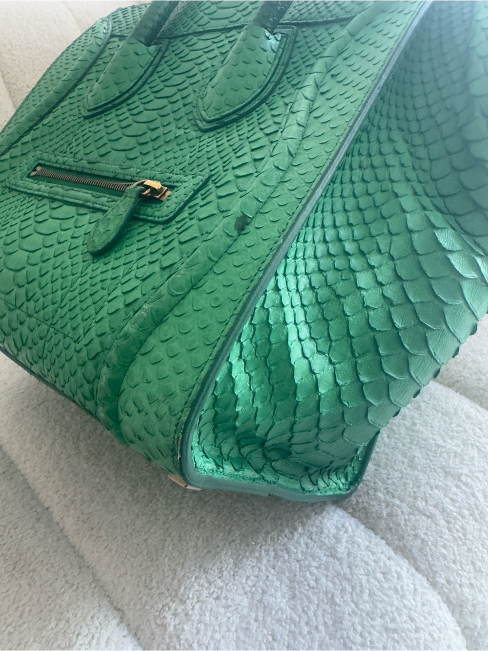 Celine Green Python-Embossed Top-Handle Tote - Picture 4 of 5